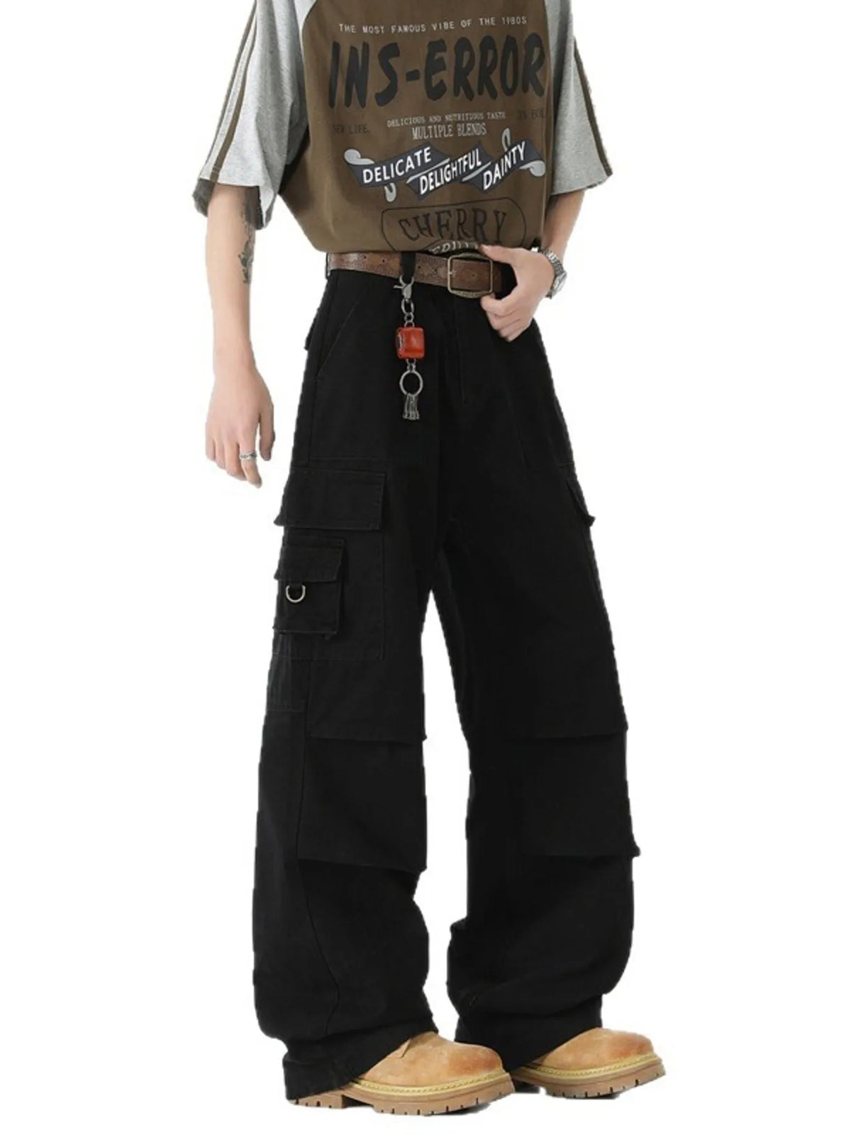 Men's Wide Leg Cargo Pants with Ruched Detail, view 3