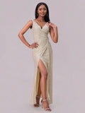 Slit Sequin Surplice Sleeveless Maxi Dress - Lilixa.store