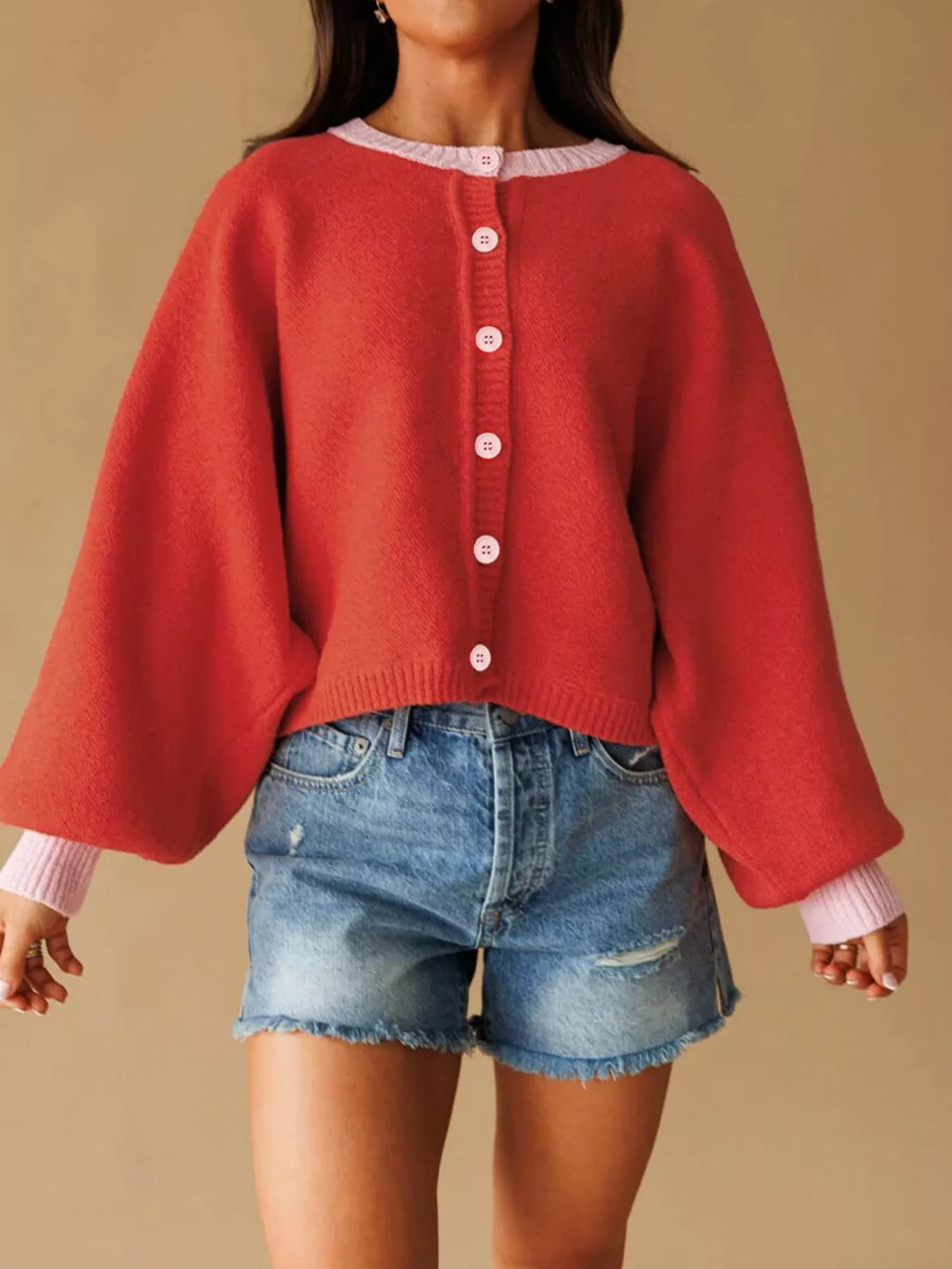Button-Front Knit Cardigan with Contrast Trim - Lilixa.store