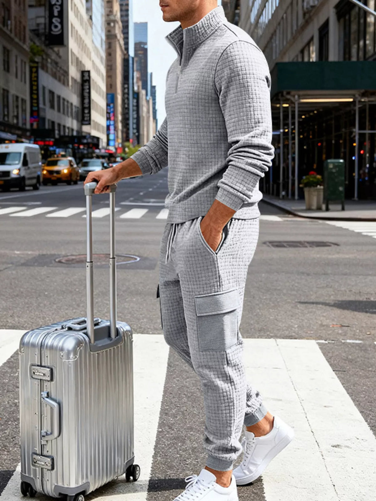 Men's Full Size Quarter-Zip Top and Cargo Joggers Set Plus Size - Lilixa.store