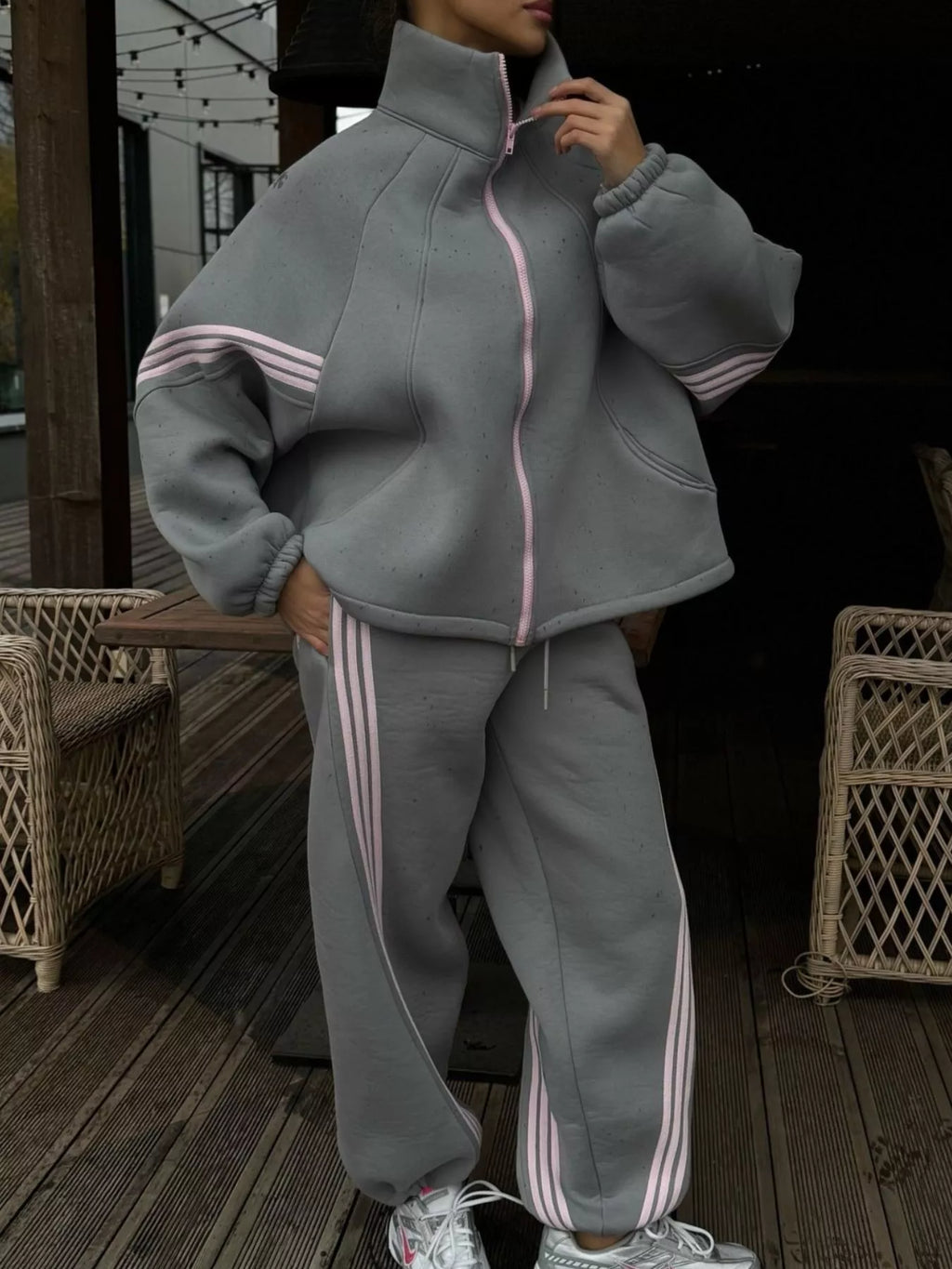 Contrast Striped Zip Up Top and Pants Set - Lilixa.store