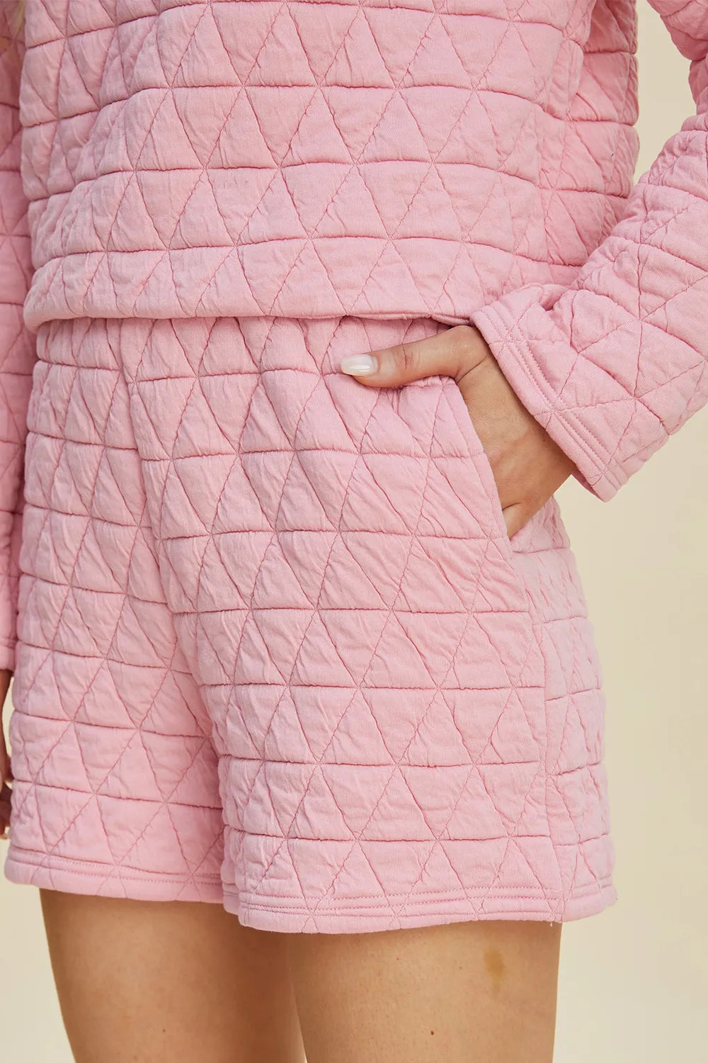 Double Take Full Size Texture Round Neck Long Sleeve Top and Shorts Set - Lilixa.store