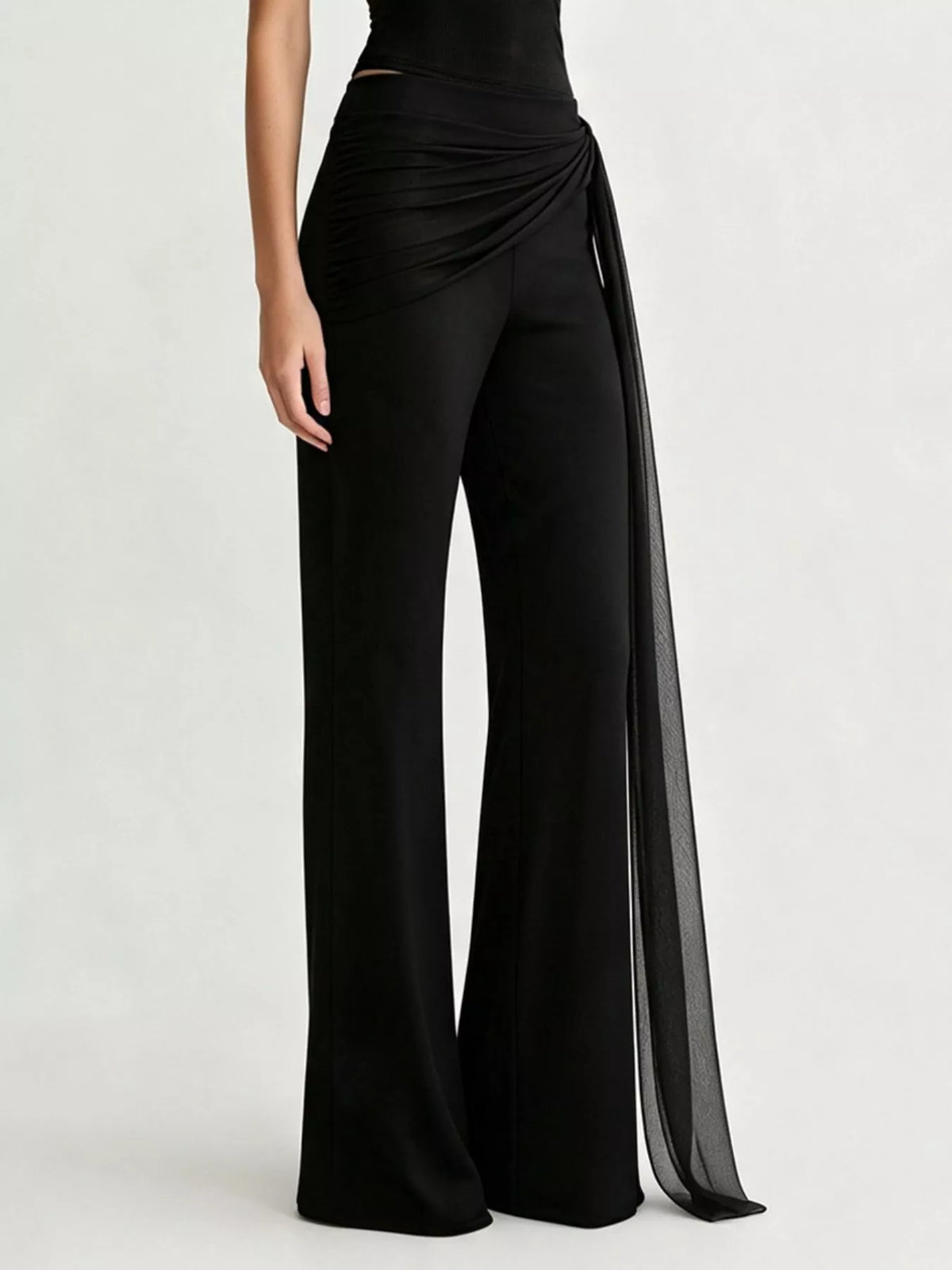 Draped Mesh Flare Pants