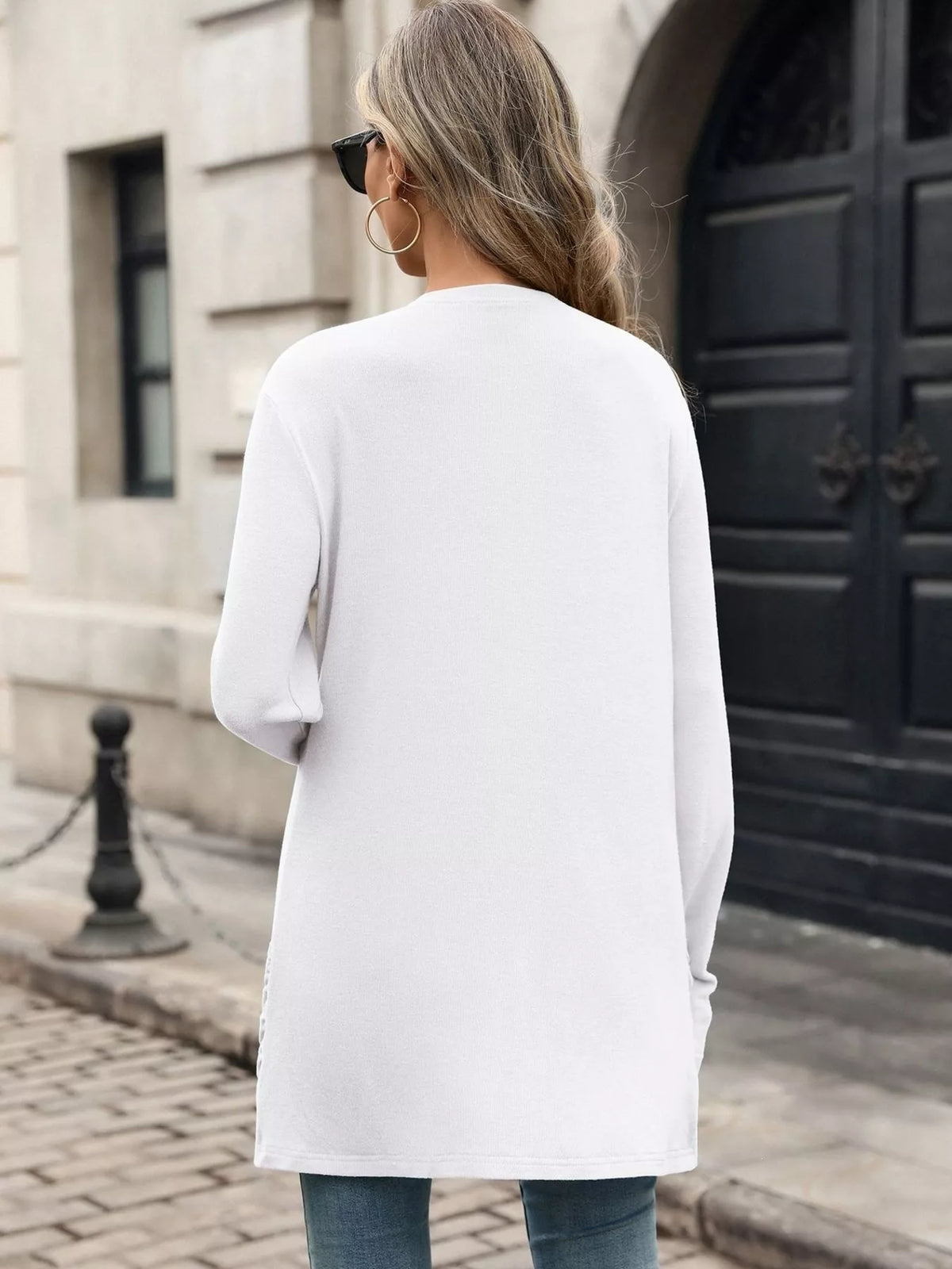 Ruched Pocket Open Front Cardigan