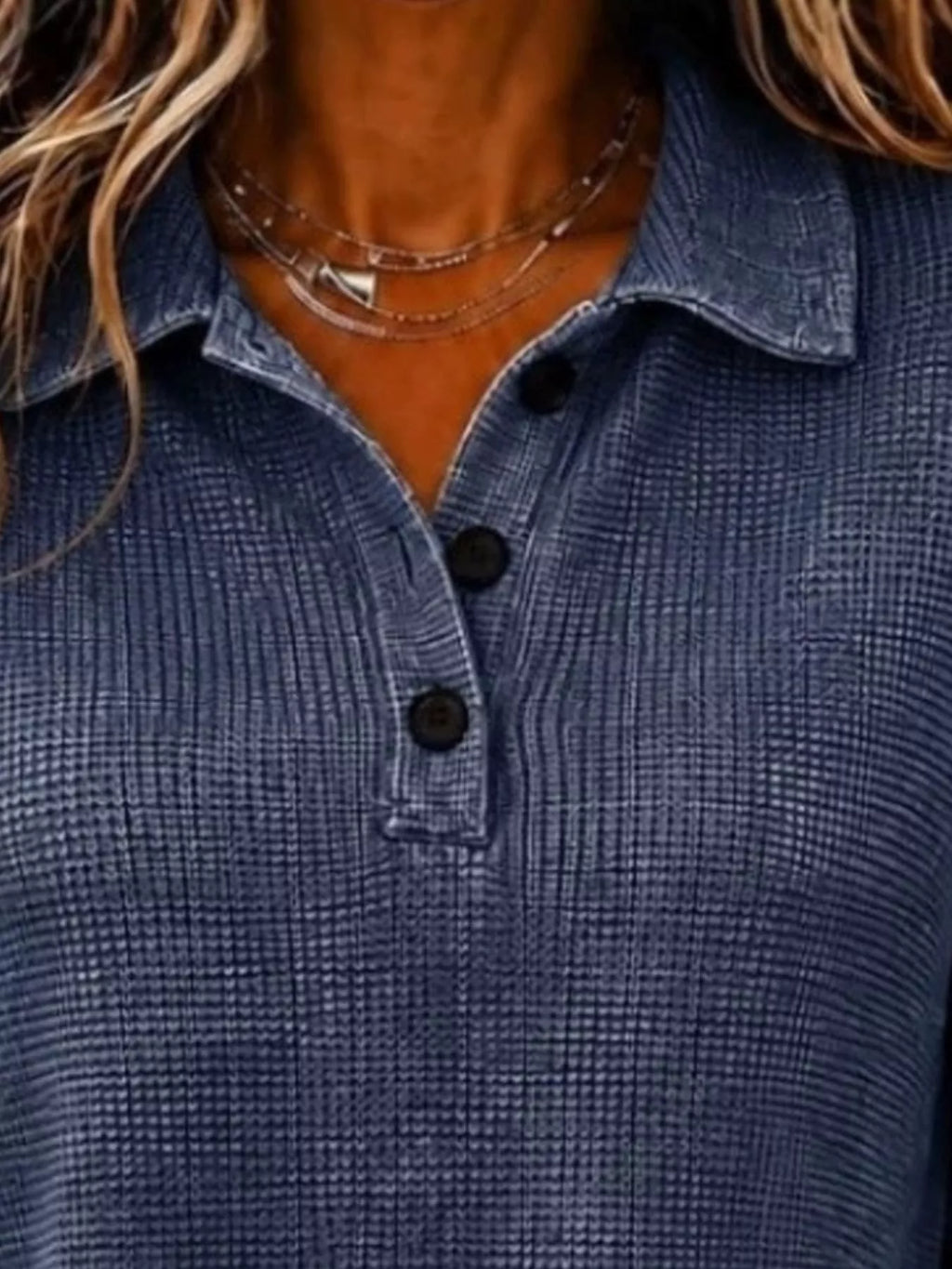 Full Size Waffle Knit Dropped Shoulder Polo Top Plus Size - Lilixa.store