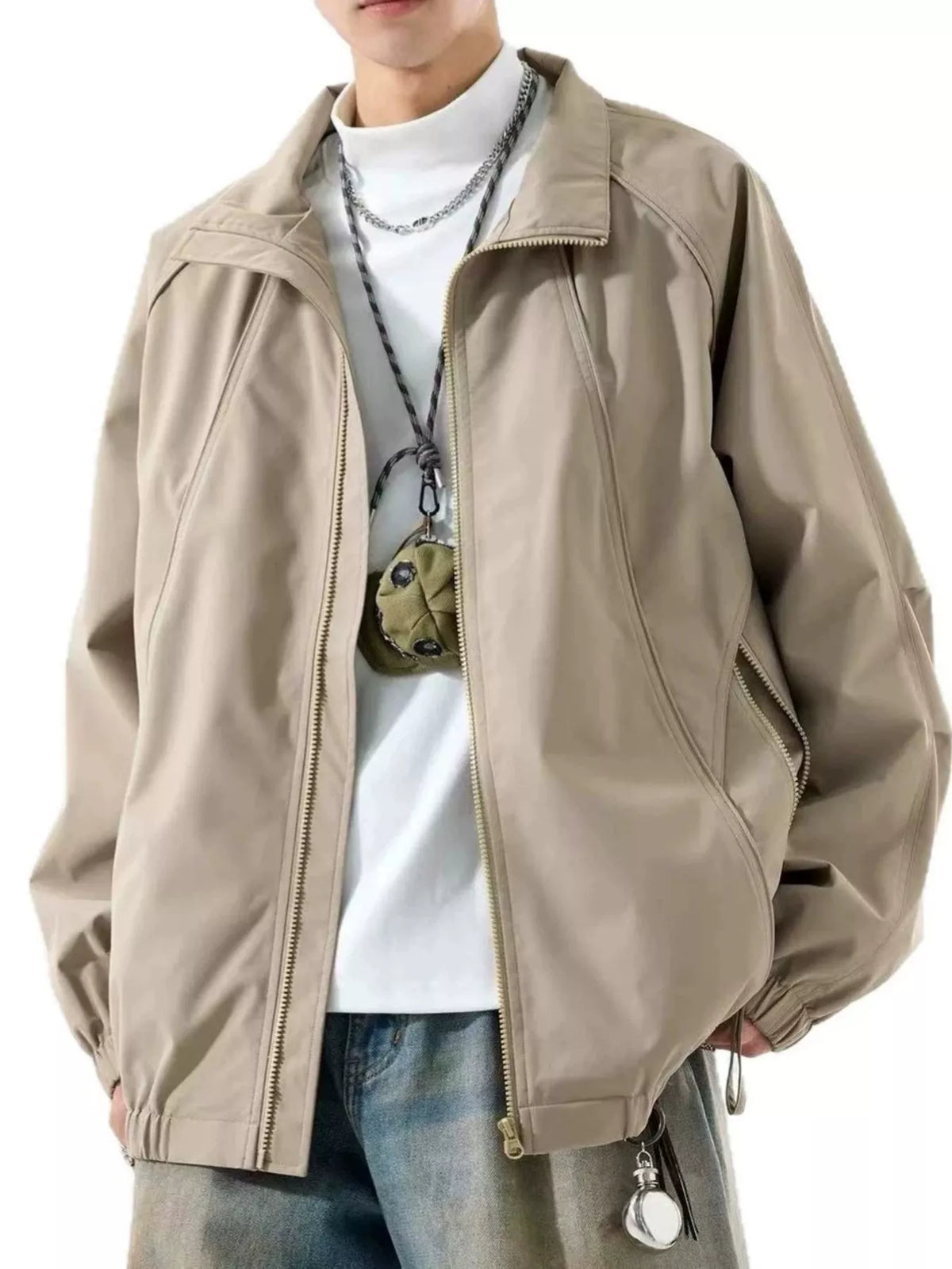 Men's Plus Size Zip Up Raglan Sleeve Jacket - Lilixa.store