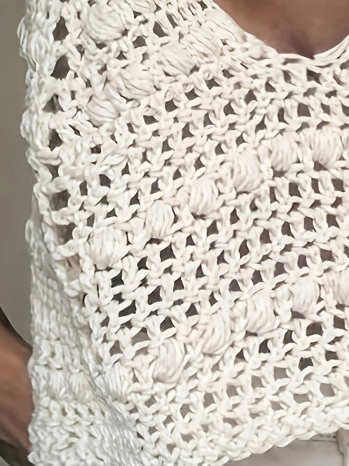 Crochet Knit V-Neck Sweater Vest in White, view 2