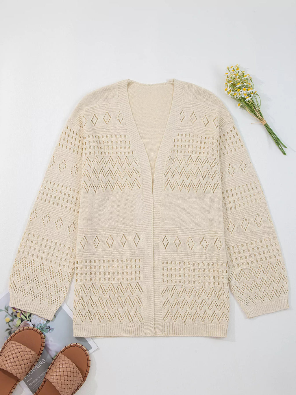 Hollowed Knit Open Front Cardigan - Lilixa.store