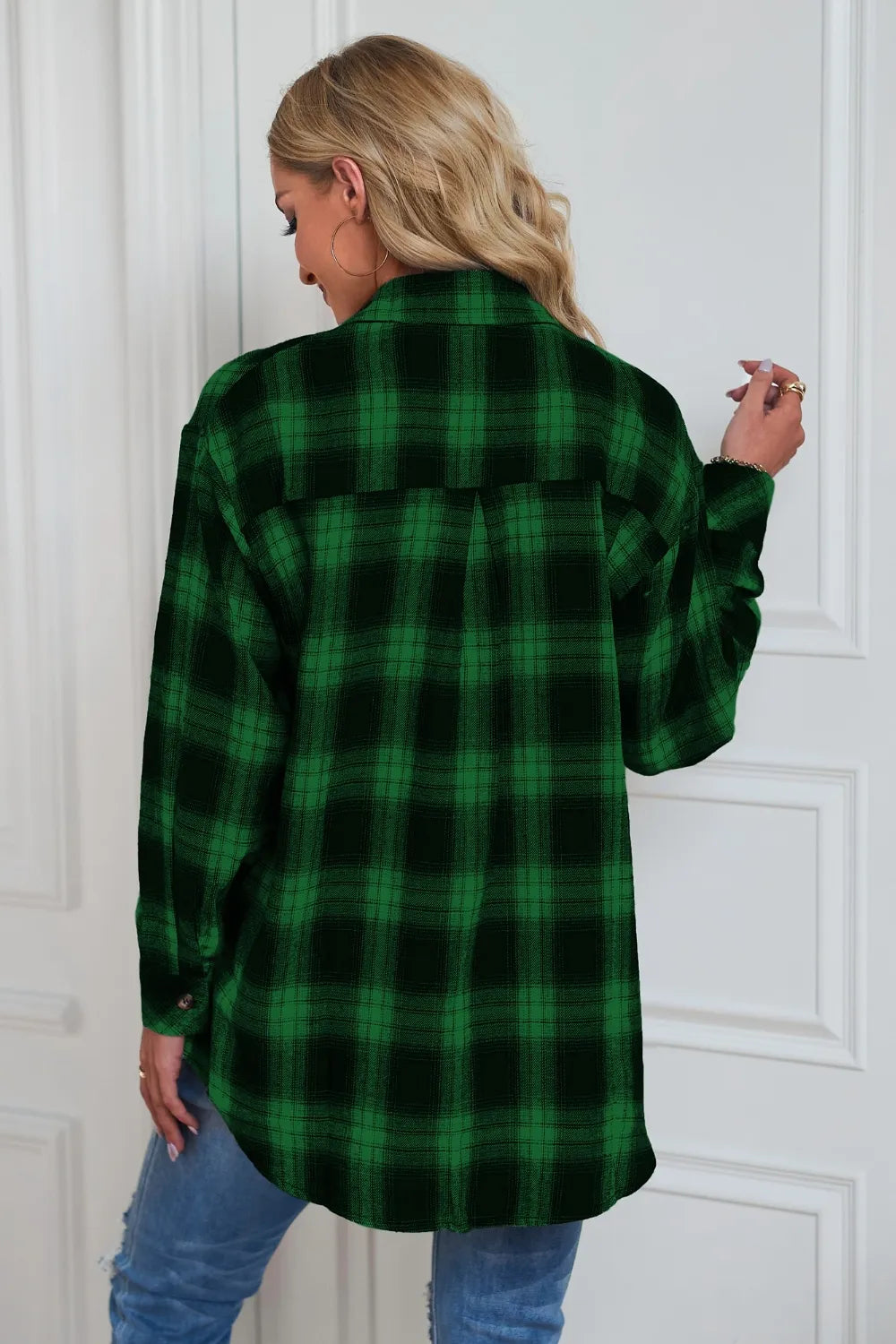Plaid Button Up Dropped Shoulder Outerwear - Lilixa.store