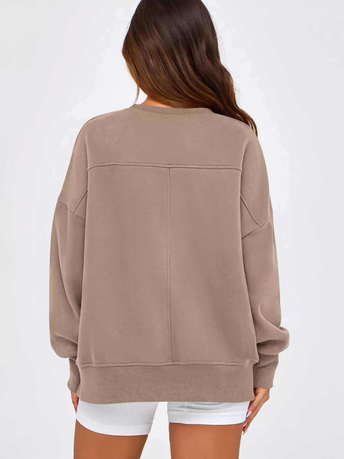 Slit Round Neck Dropped Shoulder Sweatshirt - Lilixa.store