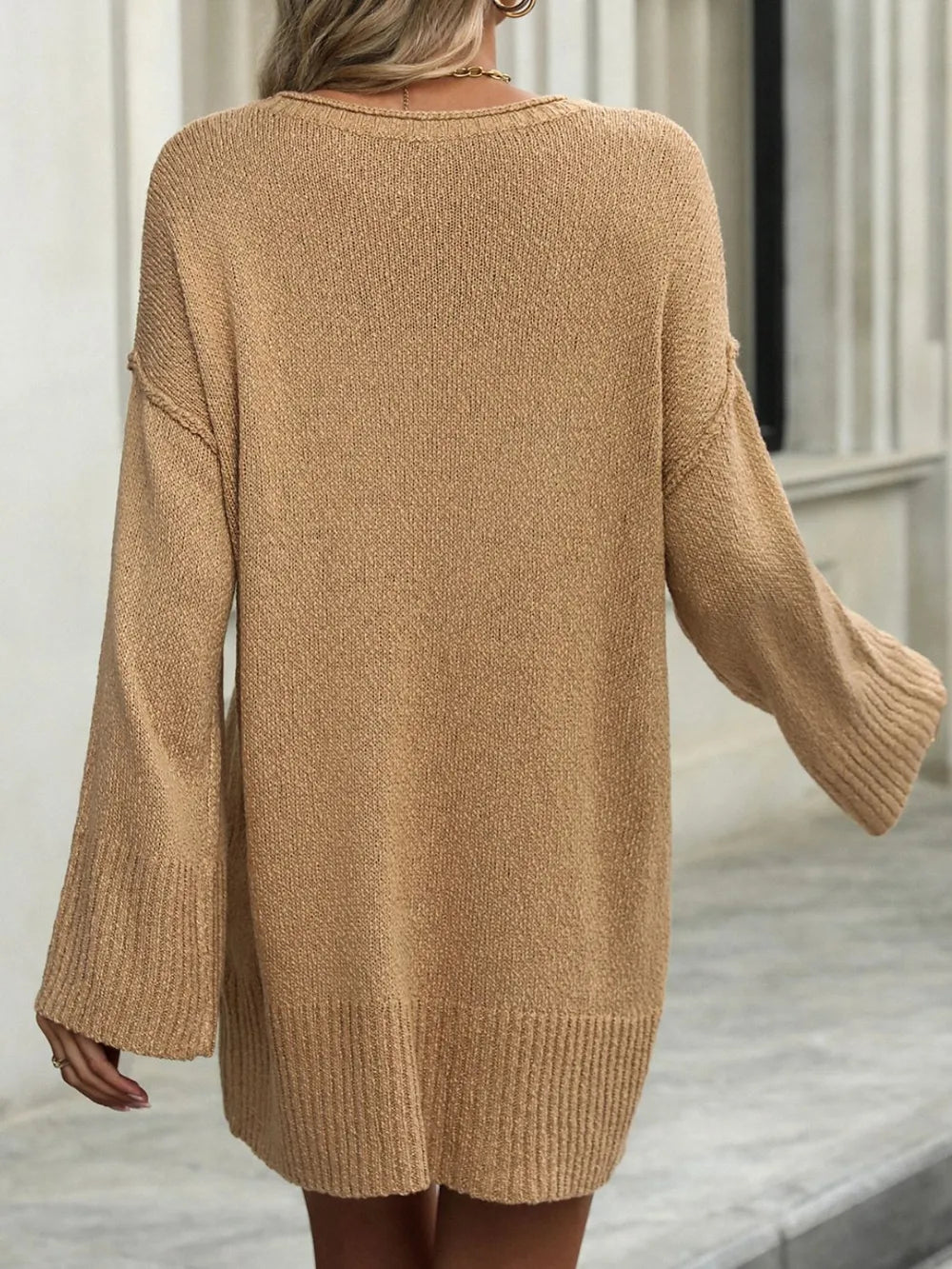 Round Neck Dropped Shoulder Sweater - Lilixa.store