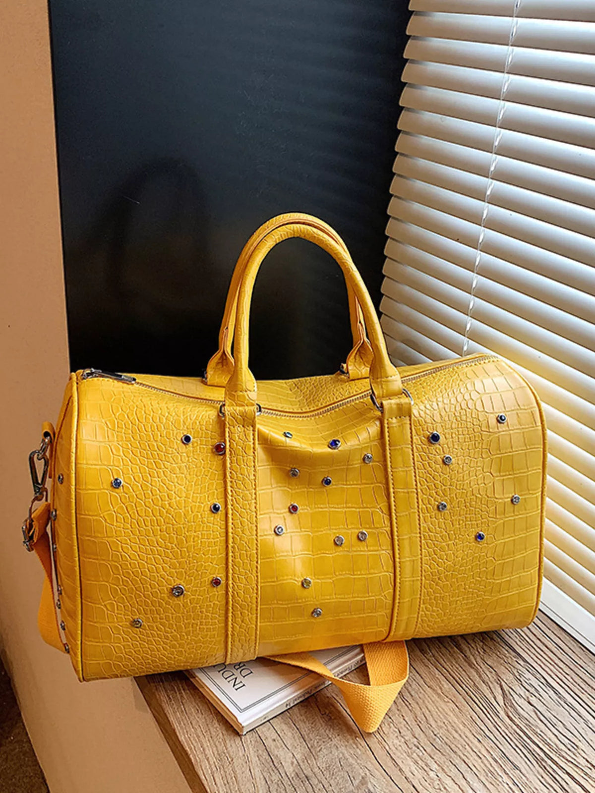 Crocodile Embossed Studded Travel Bag, view 2