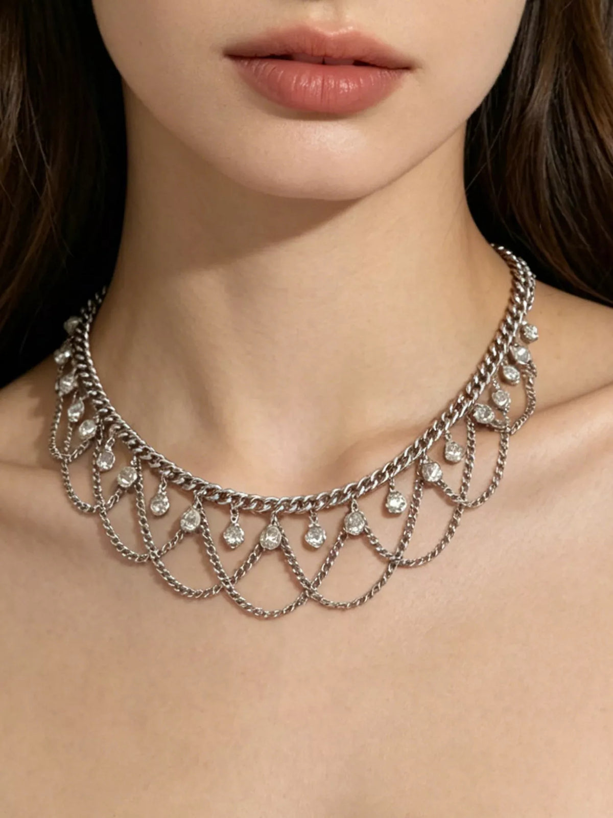 18K Gold-Plated Zircon Chain Necklace in Silver