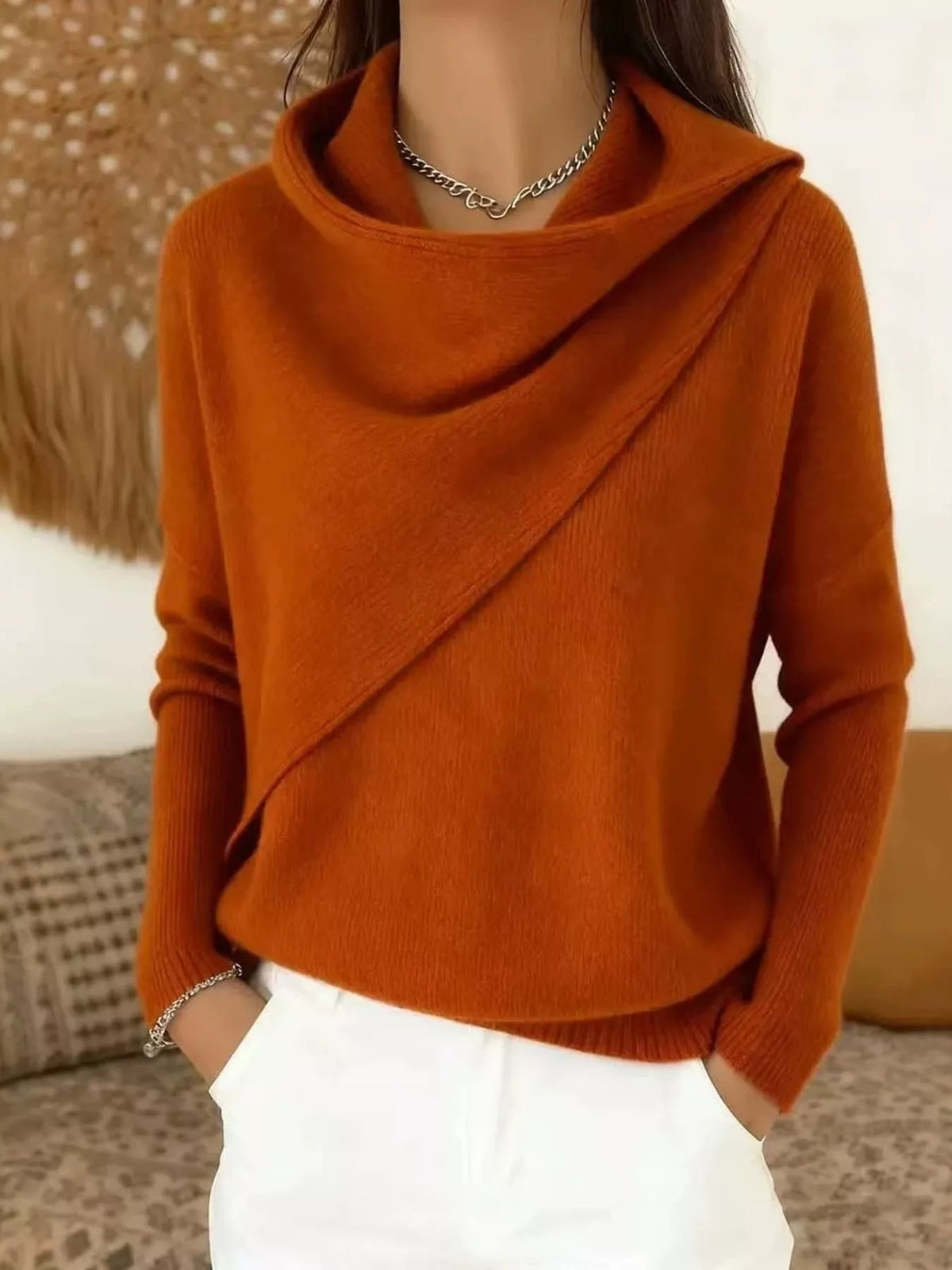 Full Size Solid Color Cowl Neck Sweater Plus Size