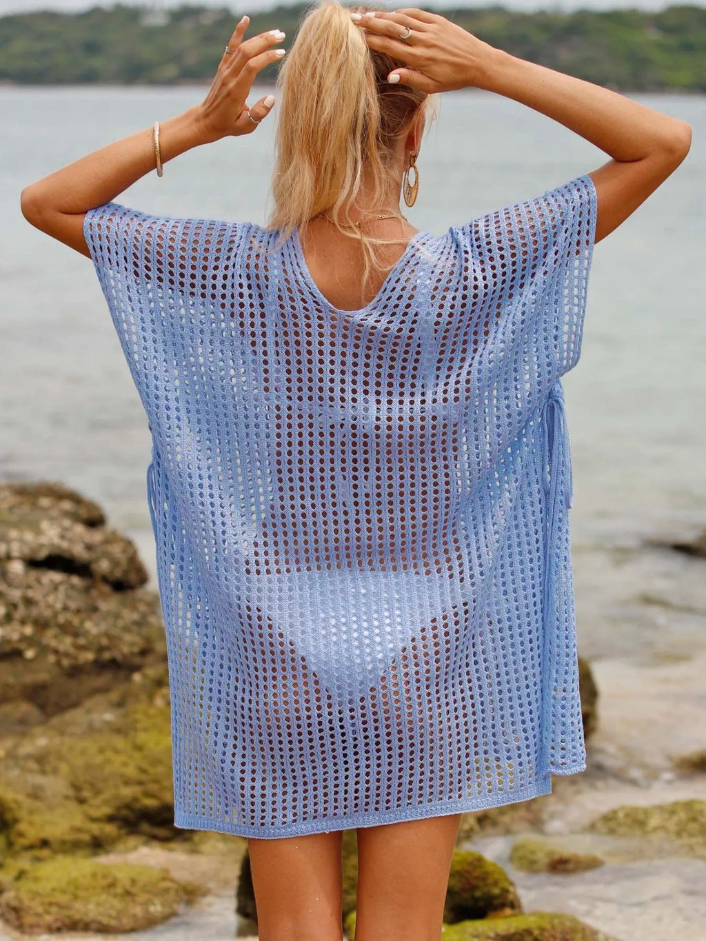 Openwork V-Neck Slit Cover-Up - Lilixa.store