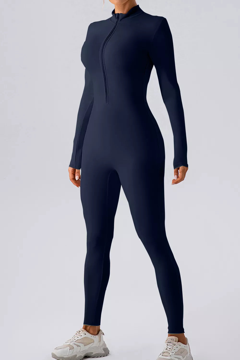 Half Zip Mock Neck Active Jumpsuit - Lilixa.store