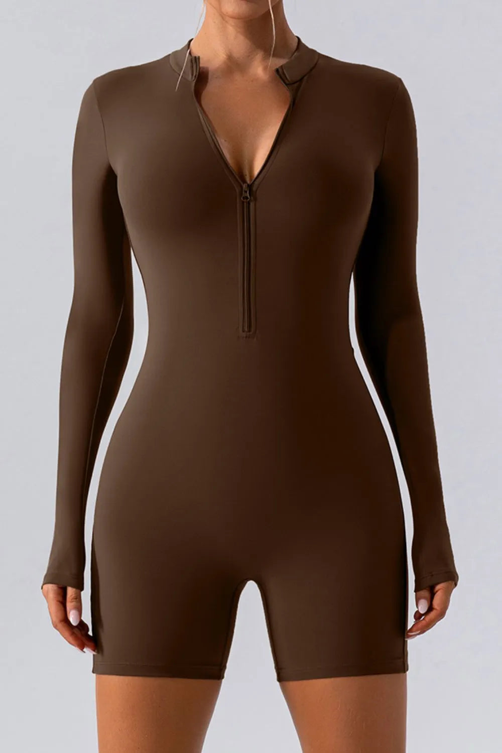 Half Zip Long Sleeve Active Romper - Lilixa.store