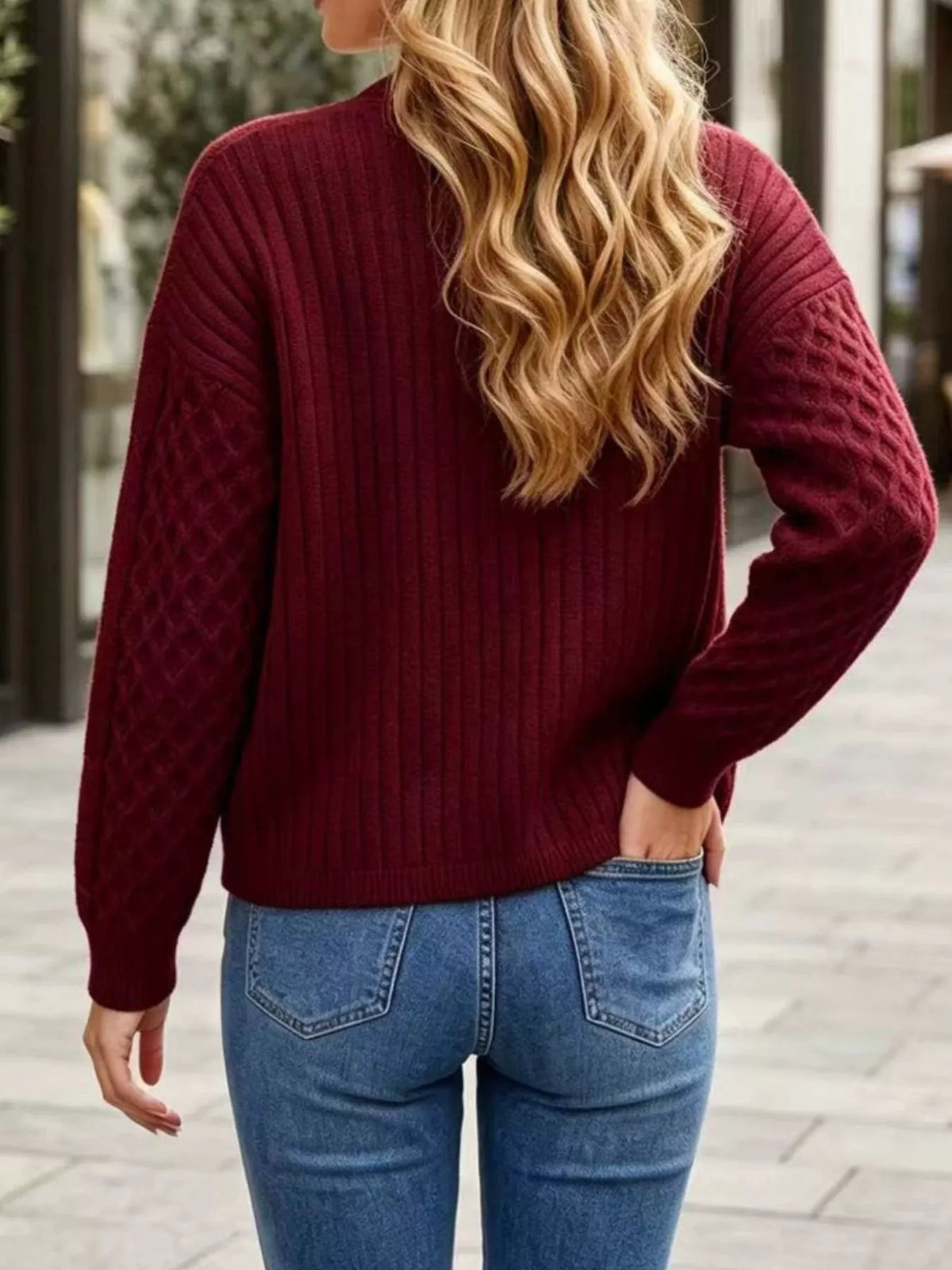 Cable-Knit V-Neck Button-Down Cardigan, view 9