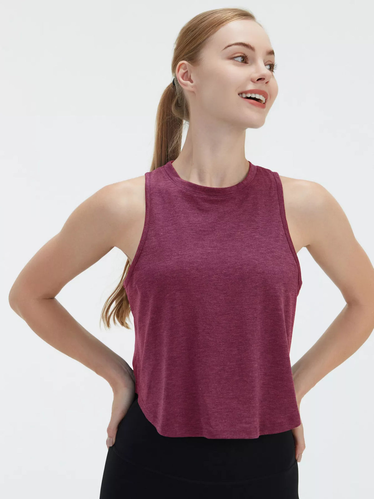 Cutout Back Round Neck Active Tank - Lilixa.store