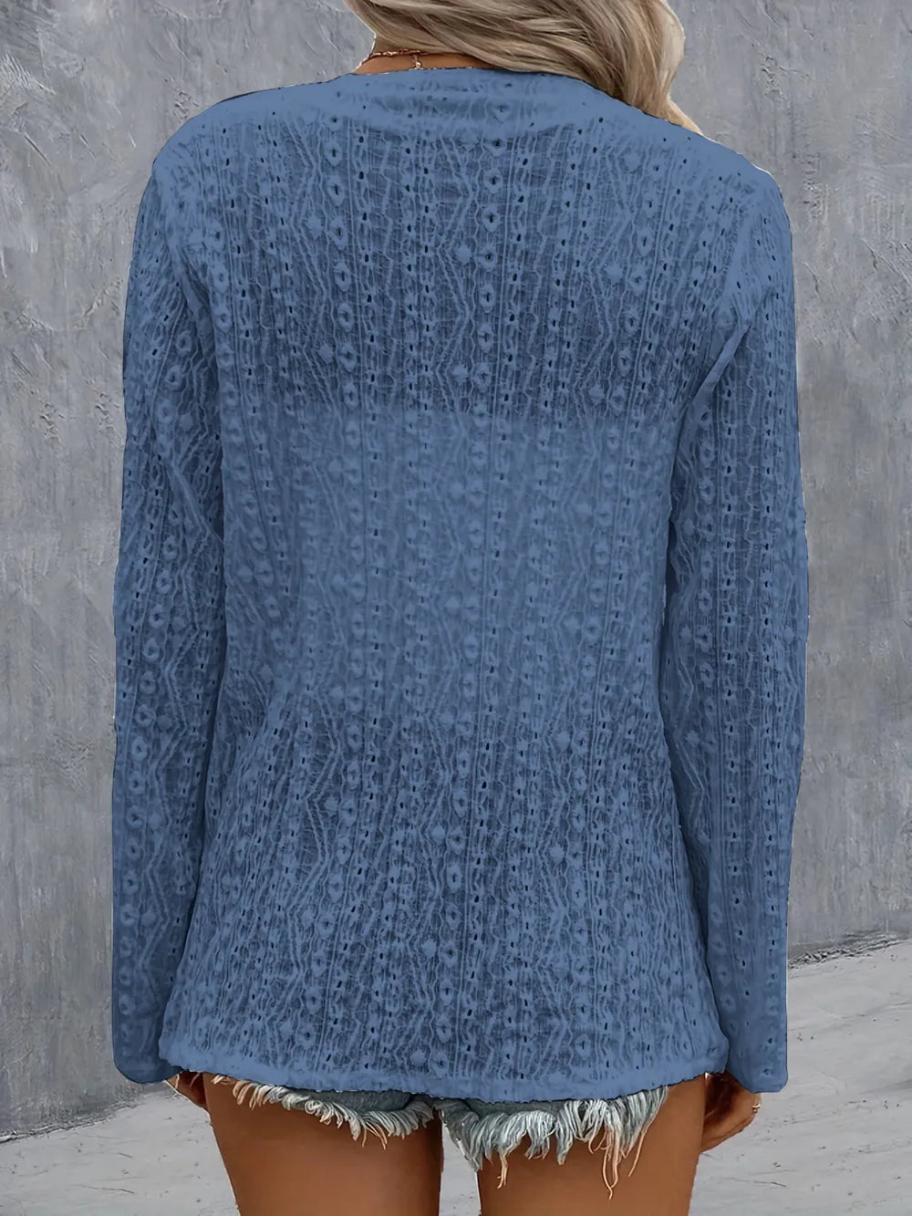 Eyelet Roll-Tab Sleeve Cardigan - Lilixa.store