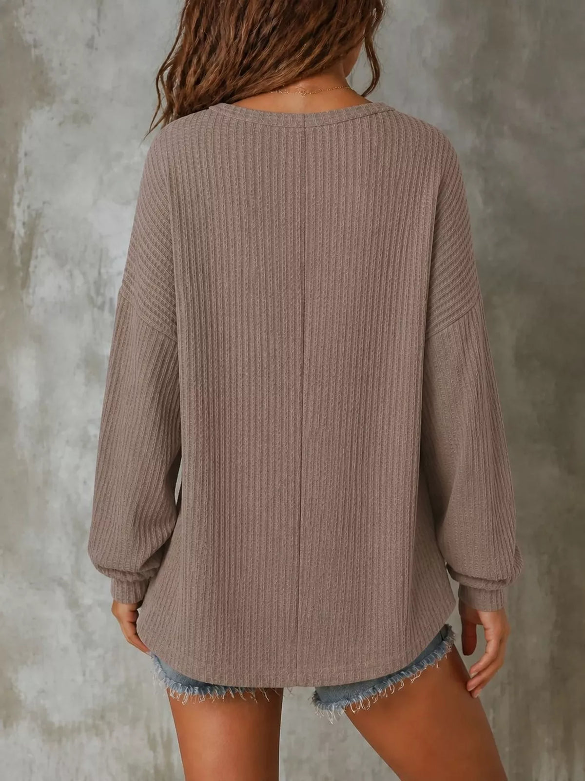 Button Detail Dropped Shoulder Knit Top - Lilixa.store