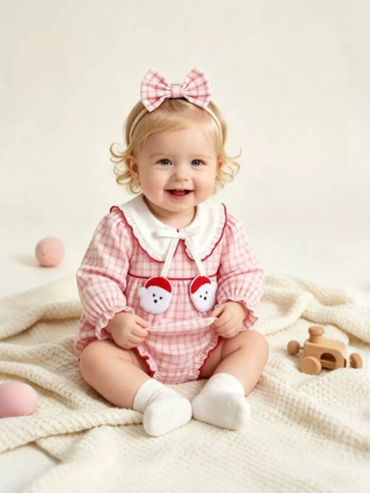 Children's Plaid Long-Sleeve Bodysuit and Bow Headband Set