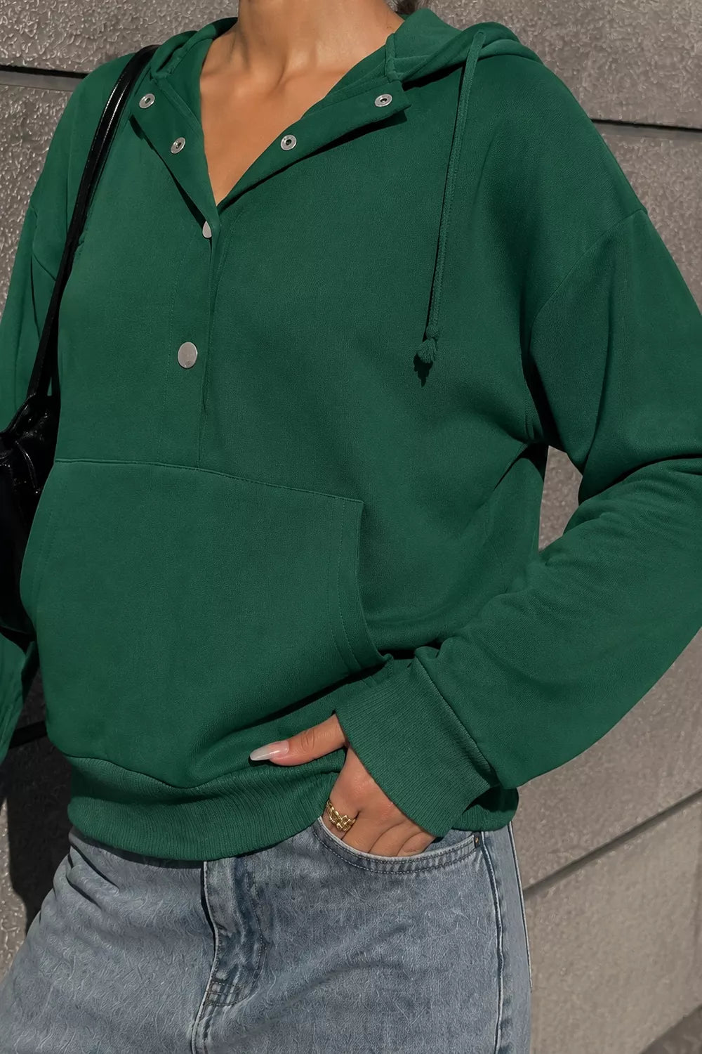 Half Snap Kangaroo Pocket Hoodie