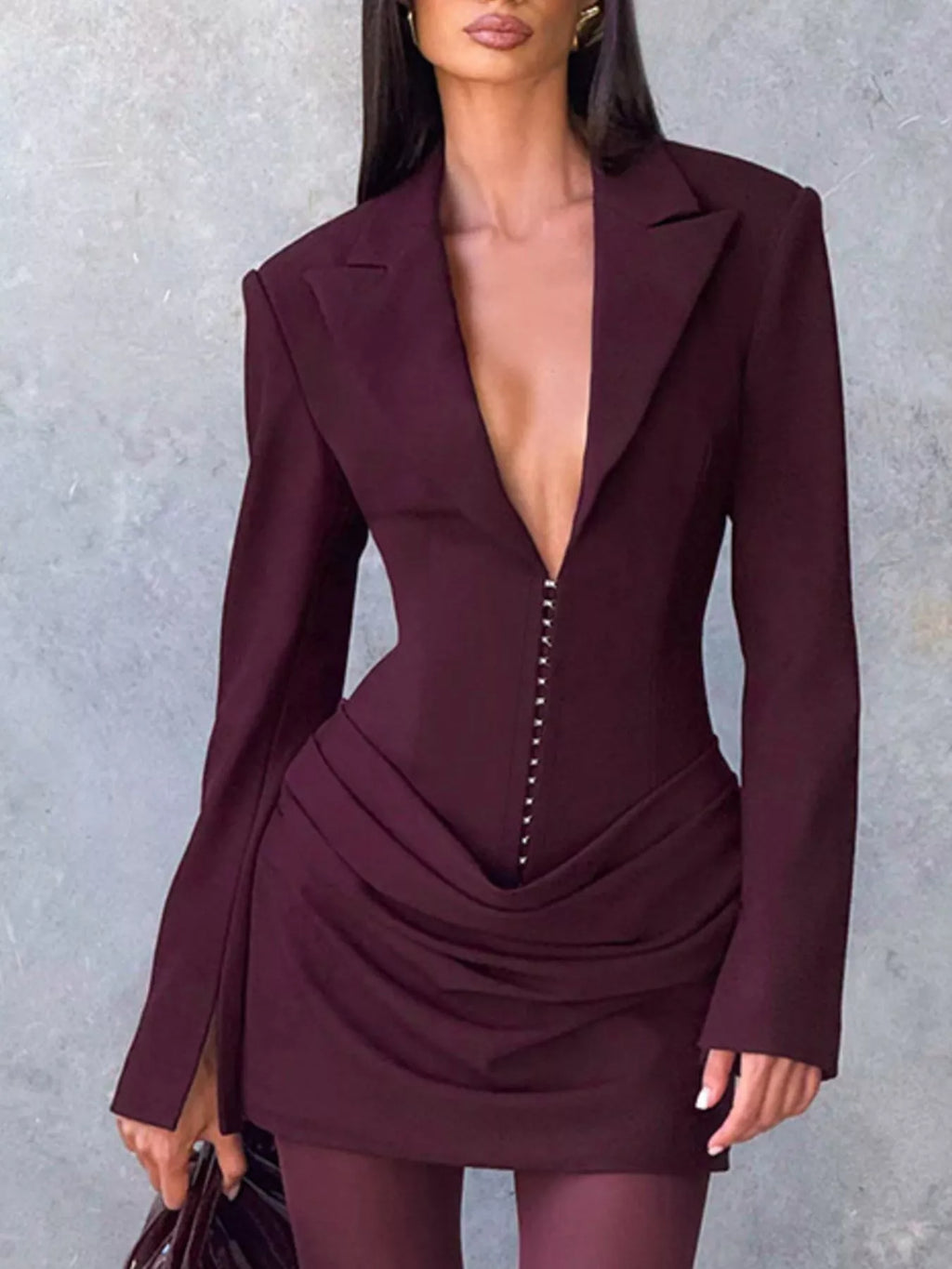 Full Size Blazer-Style Long Sleeve Mini Dress Plus Size - Lilixa.store