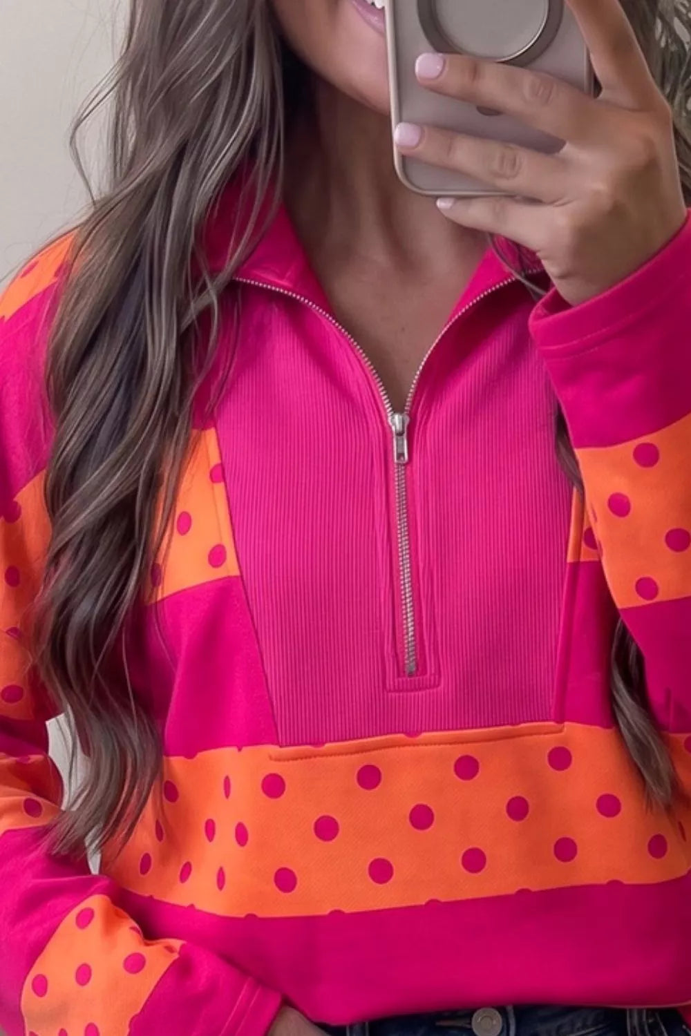 Polka Dot Quarter-Zip Sweatshirt - Lilixa.store