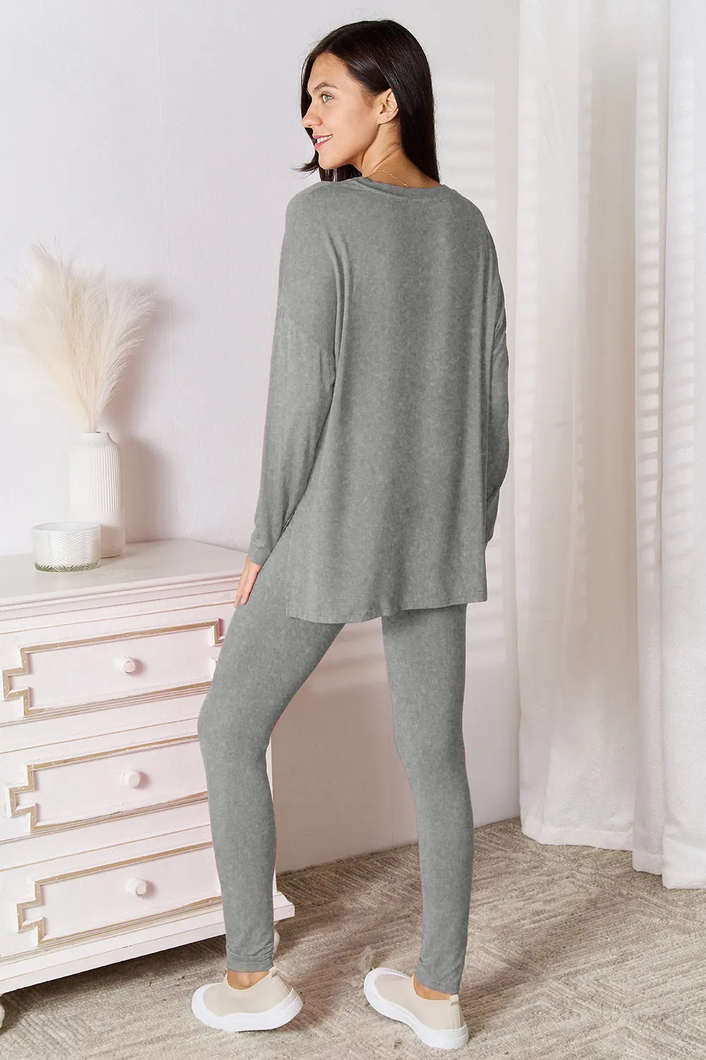 Basic Bae Bamboo Full Size V-Neck Long Sleeve Top and Pants Lounge Set - Lilixa.store