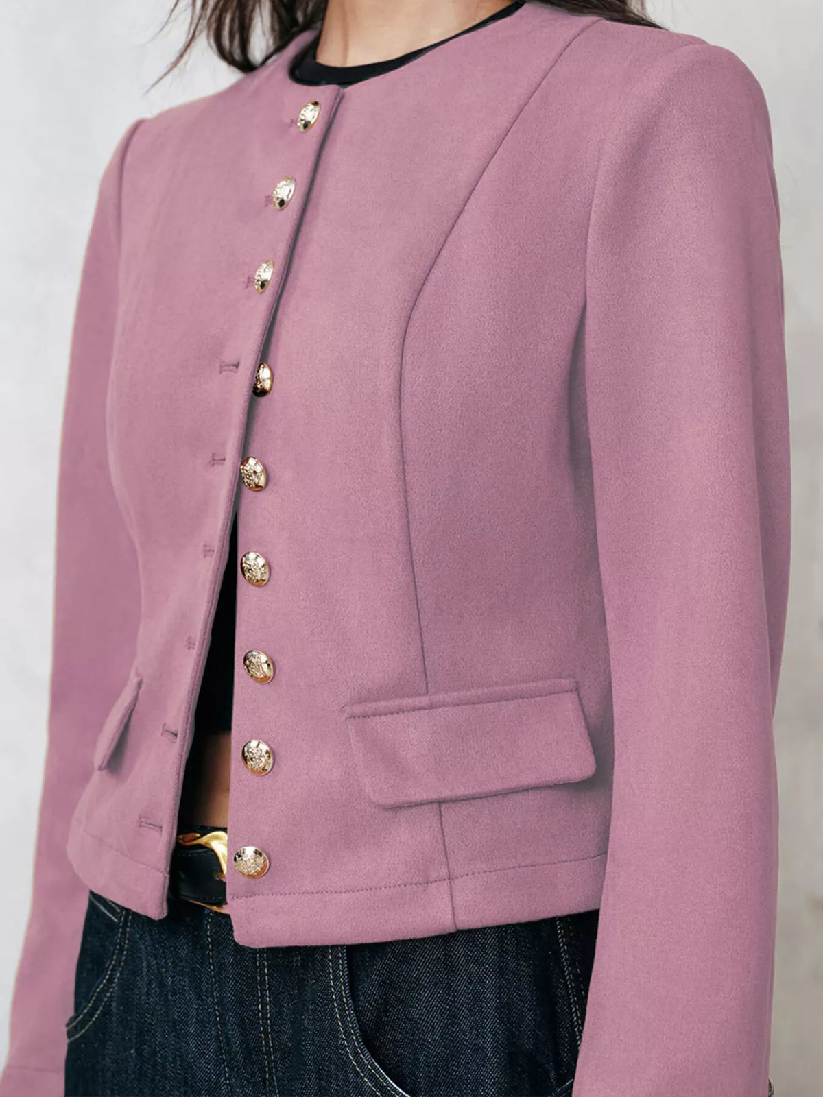 Round Neck Button Up Blazer - Lilixa.store