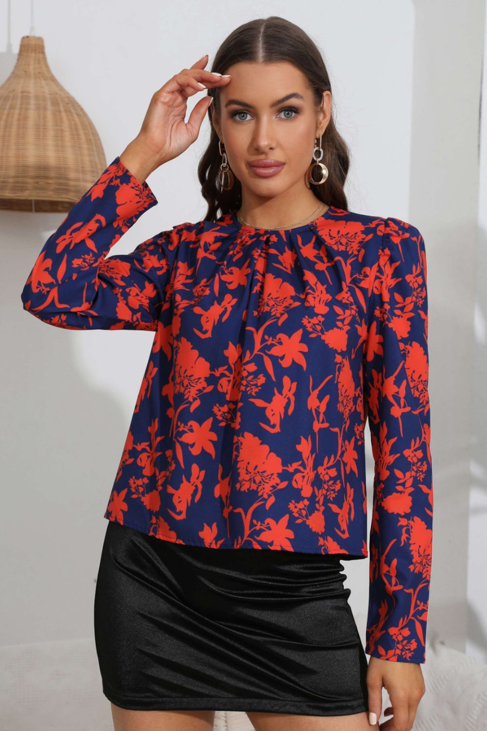 Floral Long Puff Sleeve Blouse - Lilixa.store