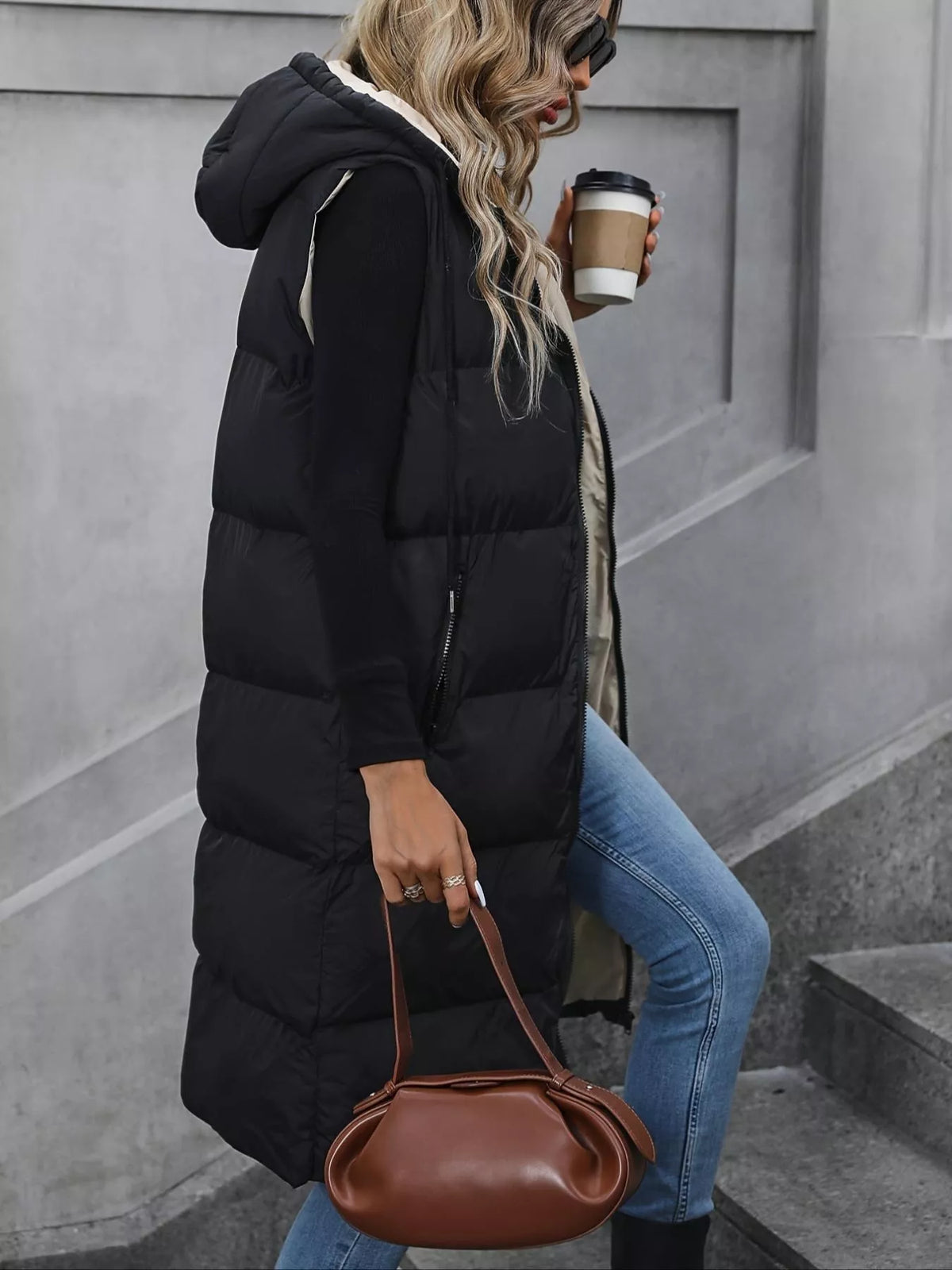 Longline Padded Hooded Vest Coat - Lilixa.store