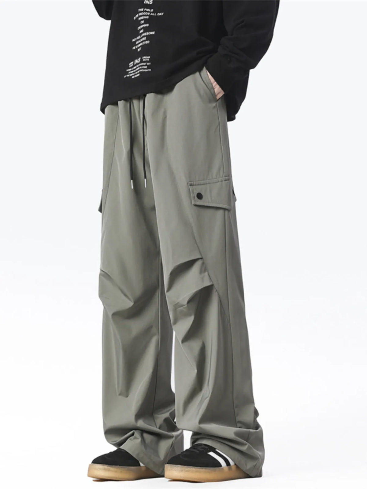 Men's Plus Size Drawstring Wide Leg Cargo Pants, view 3