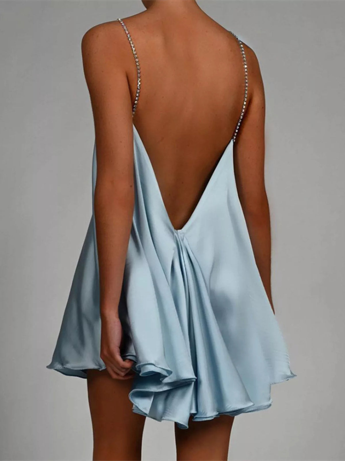 Rhinestone Embellished Plunge Mini Dress - Lilixa.store