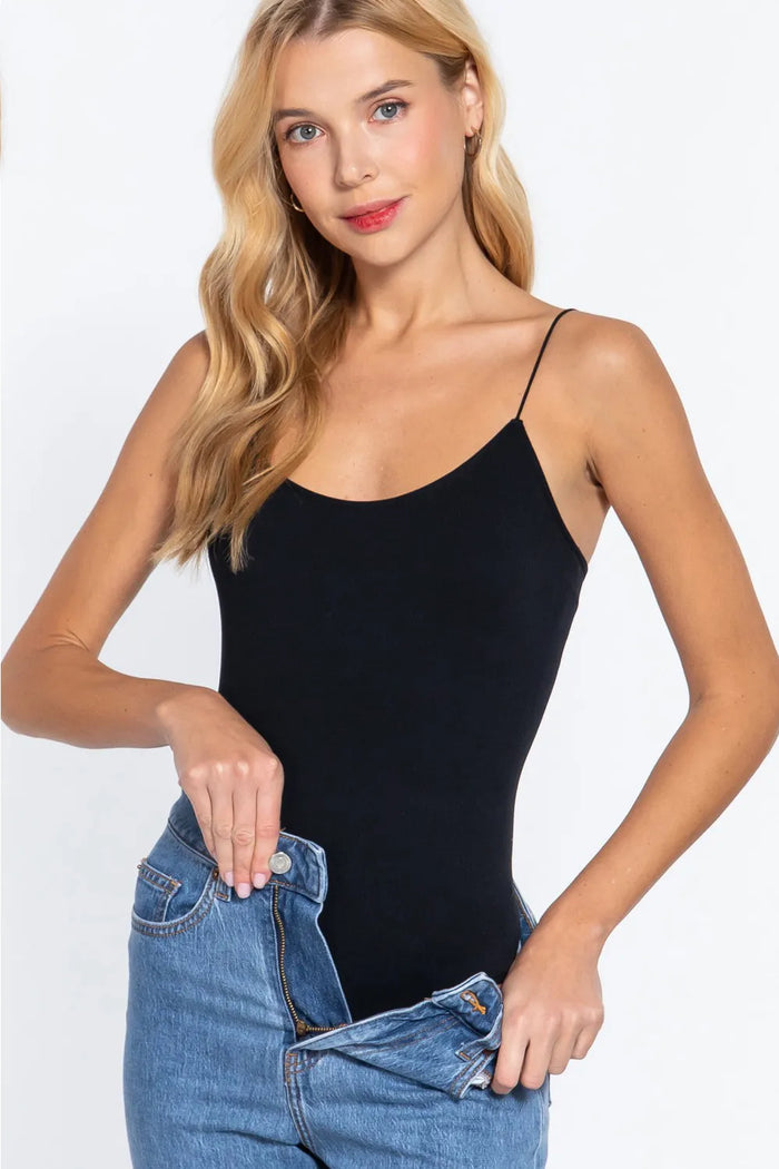 ACTIVE BASIC Ribbed Round Neck Seamless Cami Bodysuit - Lilixa.store