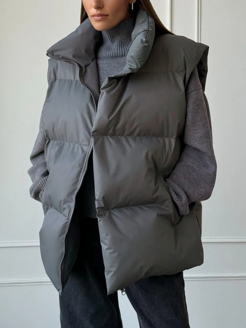 Zip Up Turtleneck Vest Coat, view 8