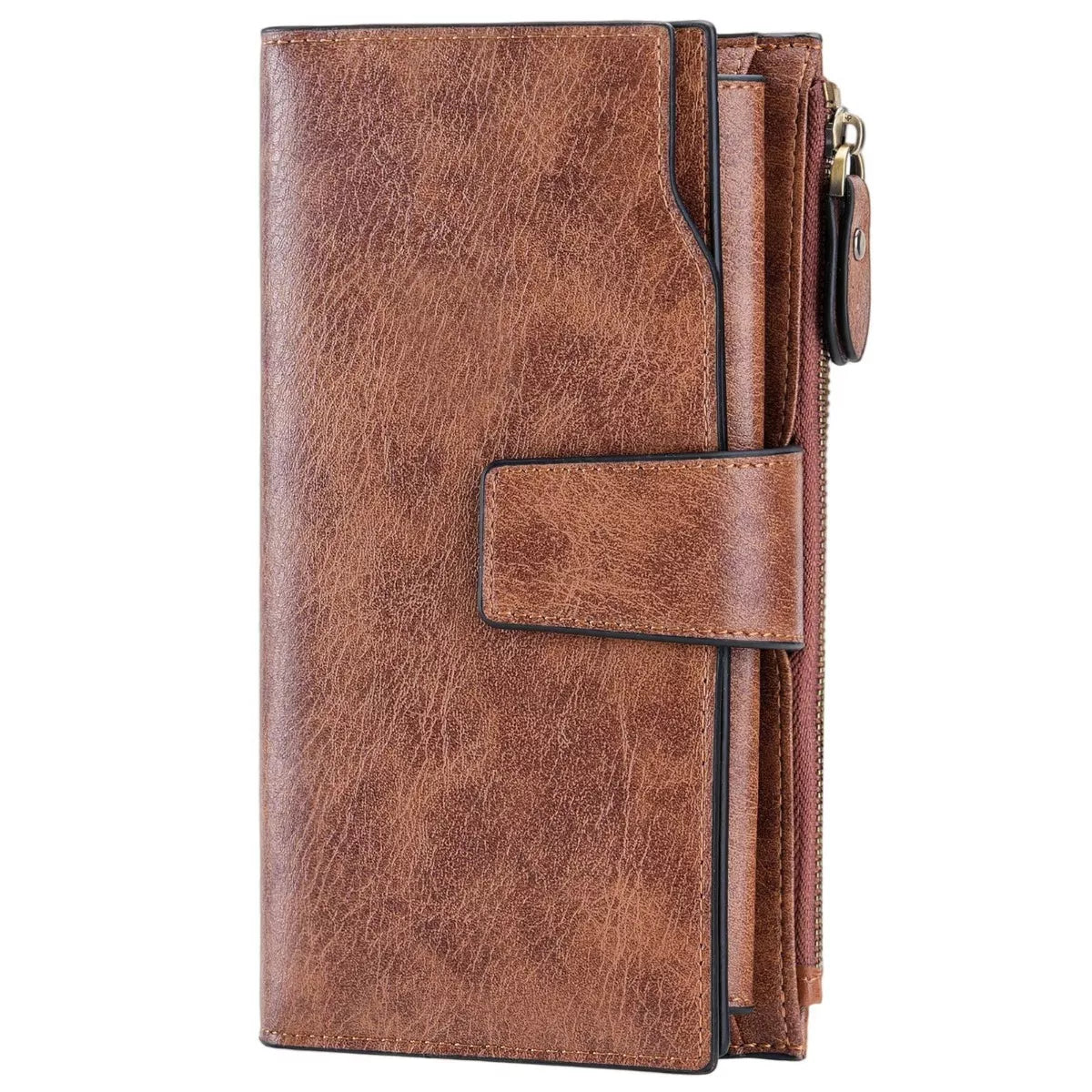 Vintage Style Long Leather Wallet in Terracotta