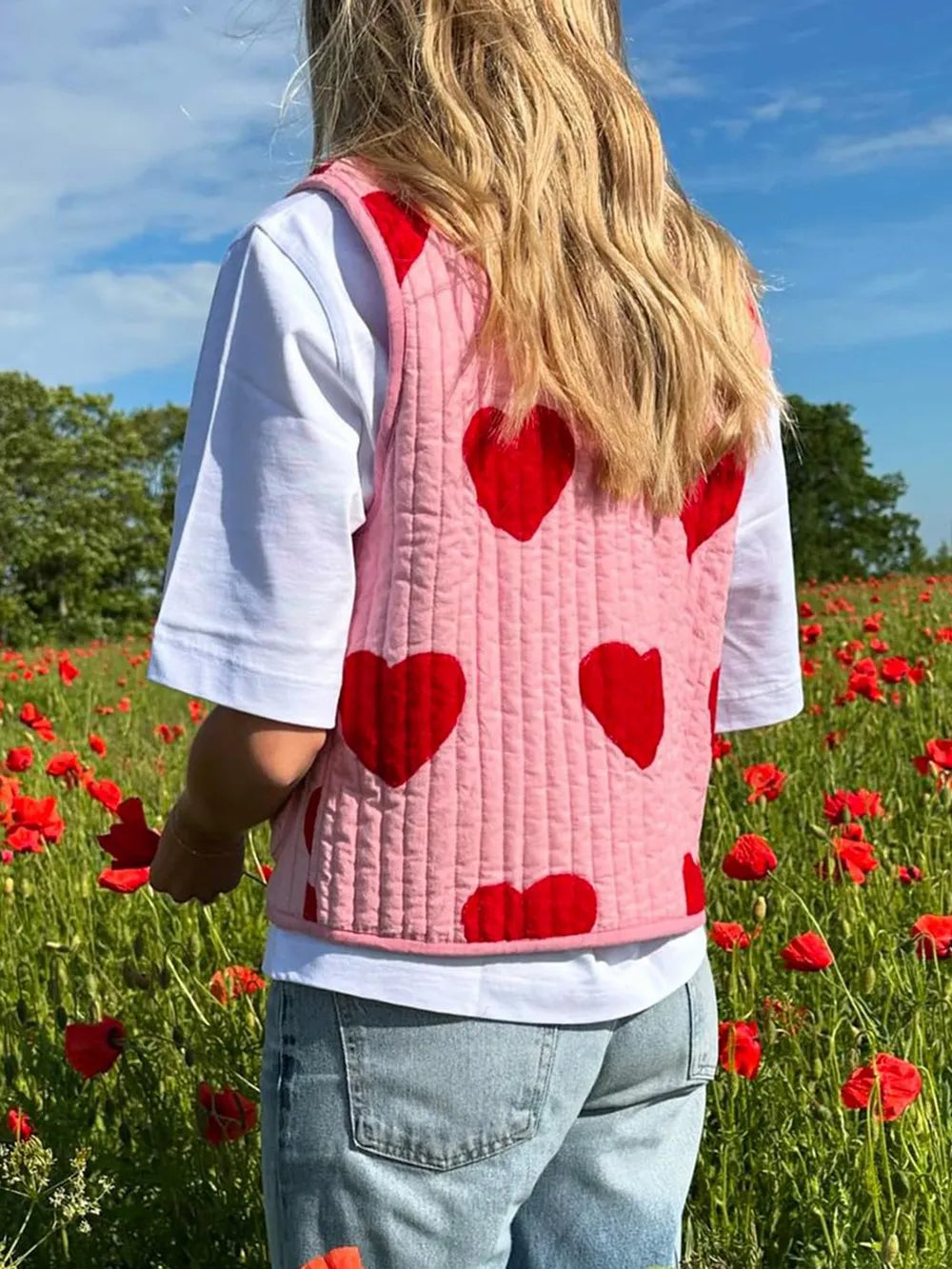 Tied Heart Vest with Pockets in Blush Pink, view 2