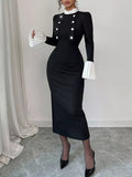 Two Tone Long Sleeve Midi Dress - Lilixa.store
