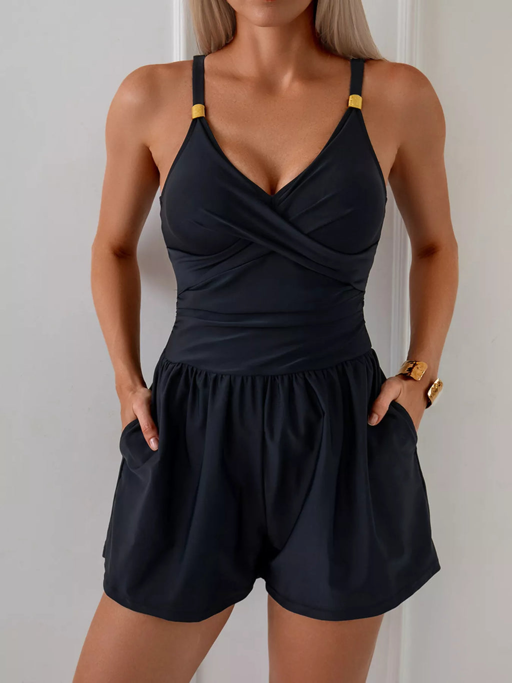V-Neck Spaghetti Strap One-Piece Swimsuit - Lilixa.store
