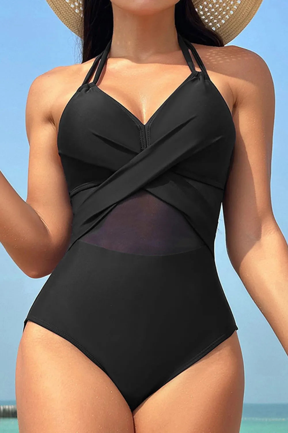 Crisscross Halter Neck One-Piece Swimwear - Lilixa.store