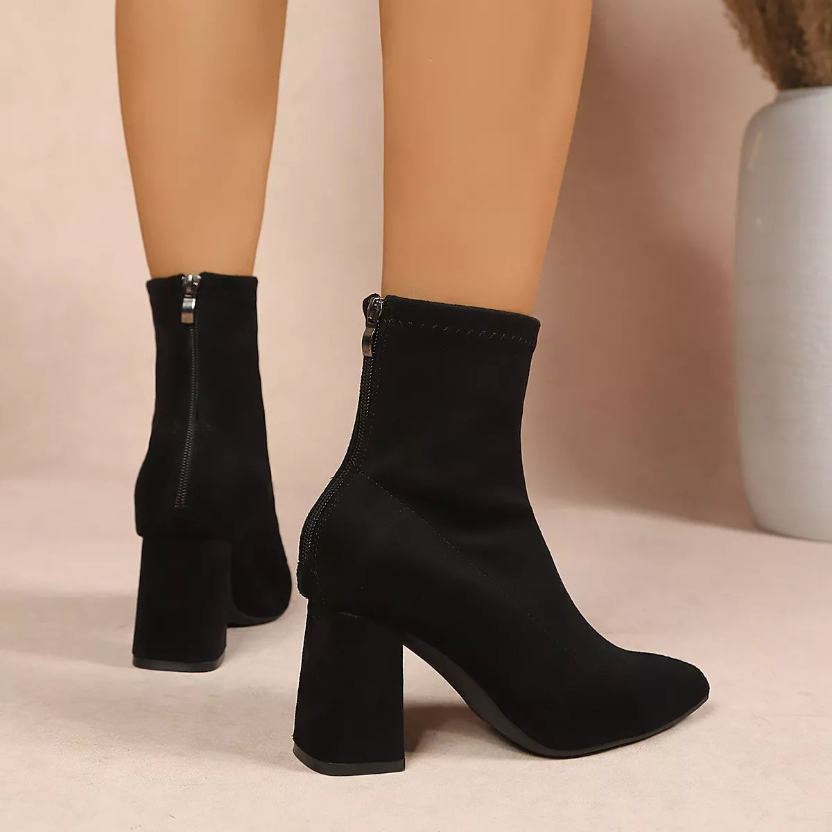 Point Toe Block Heel Ankle Boots - Lilixa.store