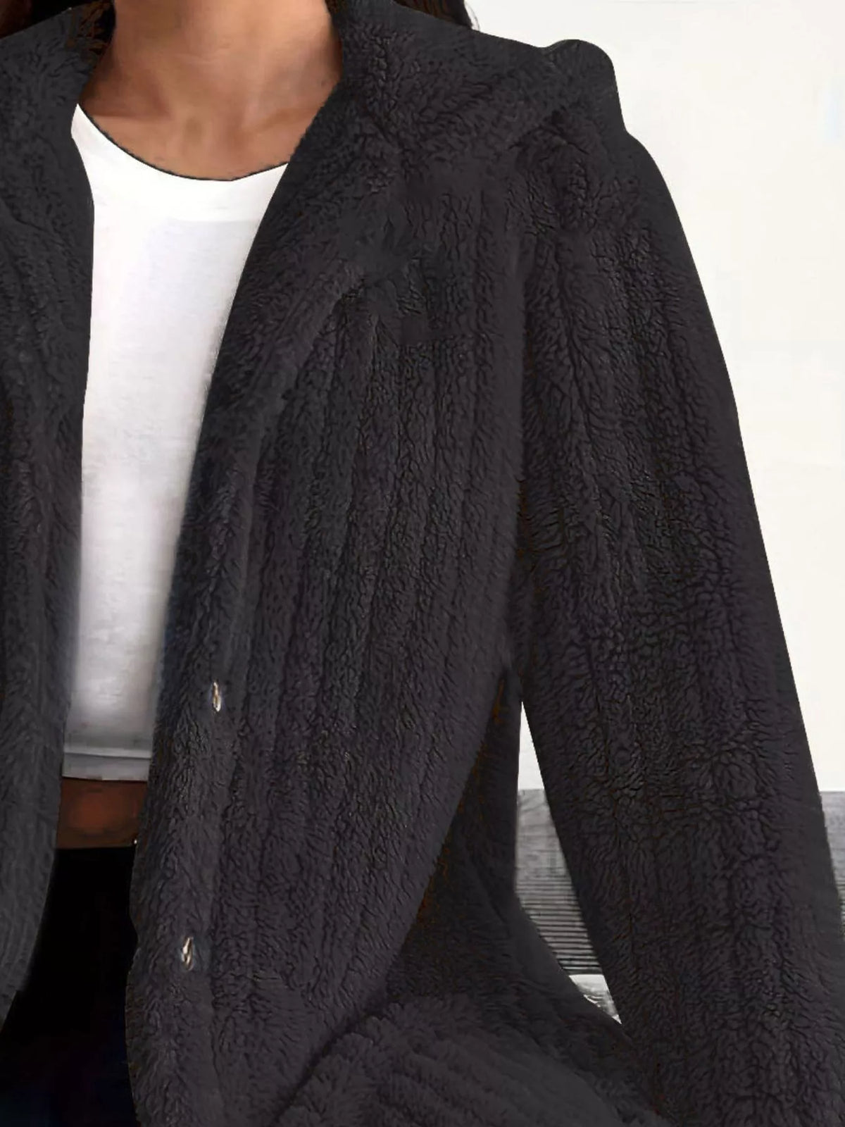 Full Size Fleece Button Up Hooded Outerwear Plus Size, view 12