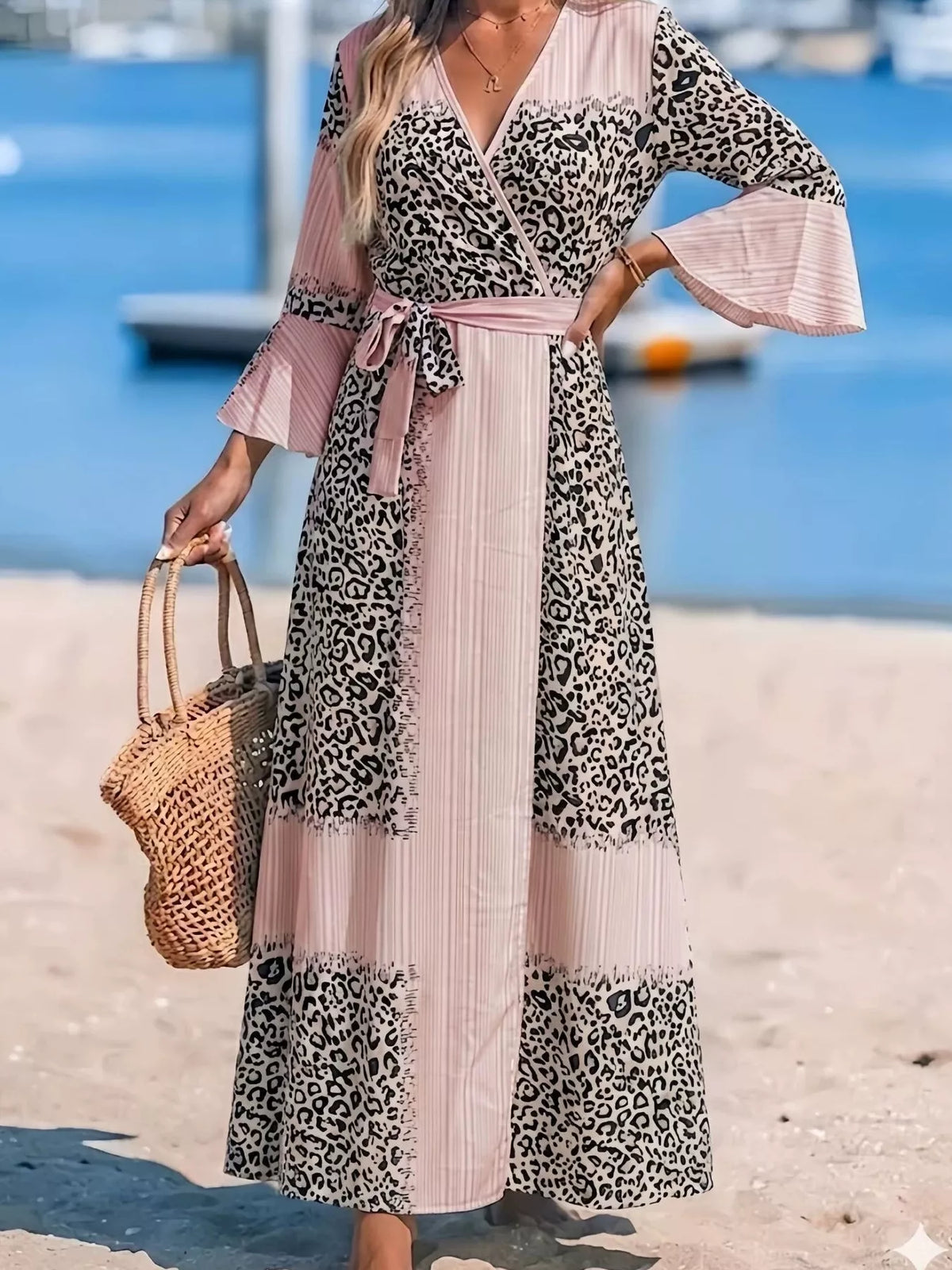 Full Size Leopard Print Patchwork Maxi Dress Plus Size - Lilixa.store