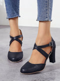 Cross-Strap Block Heel Pumps - Lilixa.store