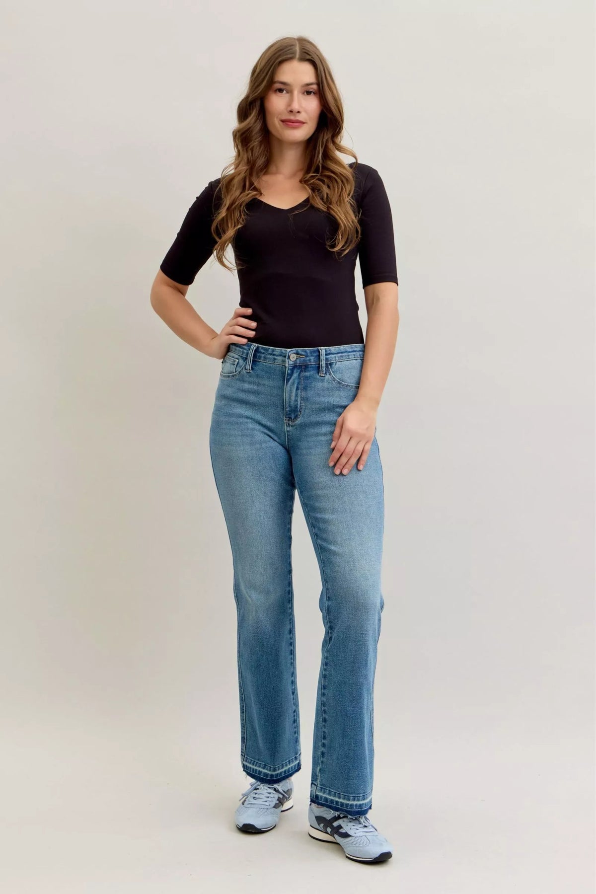 Judy Blue Full Size Mid Rise Slim Bootcut Tummy Control Release Hem Jeans Plus Size - Lilixa.store