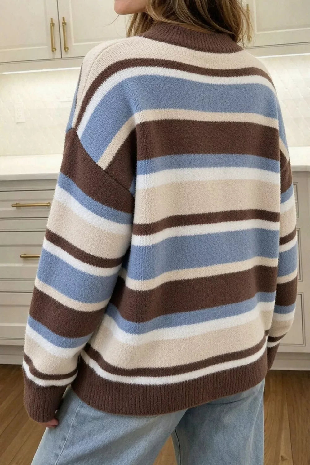 Striped Dropped Shoulder Sweater - Lilixa.store