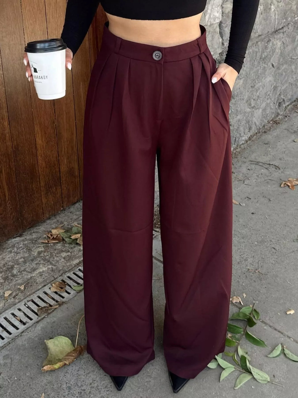 High-Waisted Pleated Wide-Leg Pants