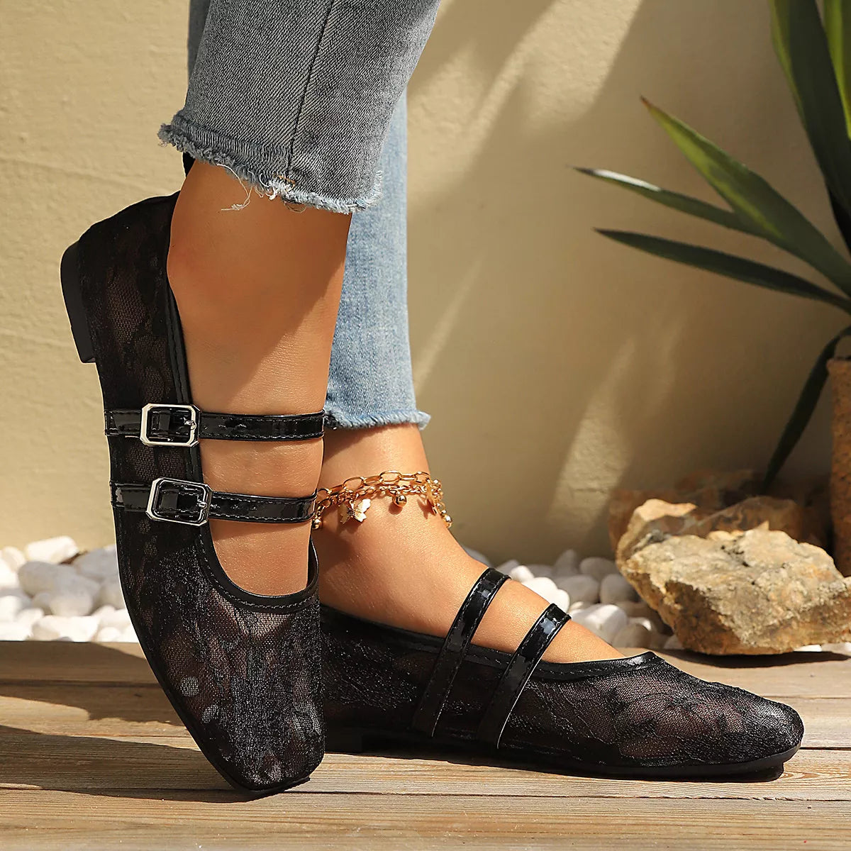 Square Toe Lace Slip-Ons - Lilixa.store